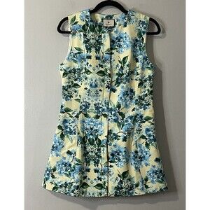 TUCKERNUCK Water's Edge Hydrangea Rhoda Tunic Top Size 10 Yellow Blue NEW Garden